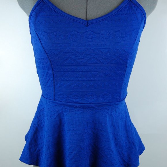 Royal Blue Tribal Peplum Tank Cutout Back Top - Picture 2 of 3